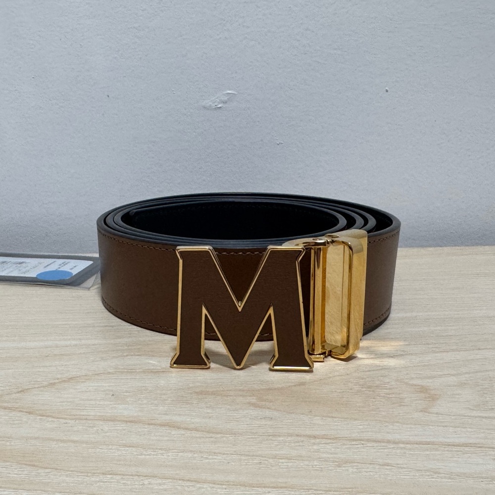MCM Black and Brown Leather Belts with Gold Buckles